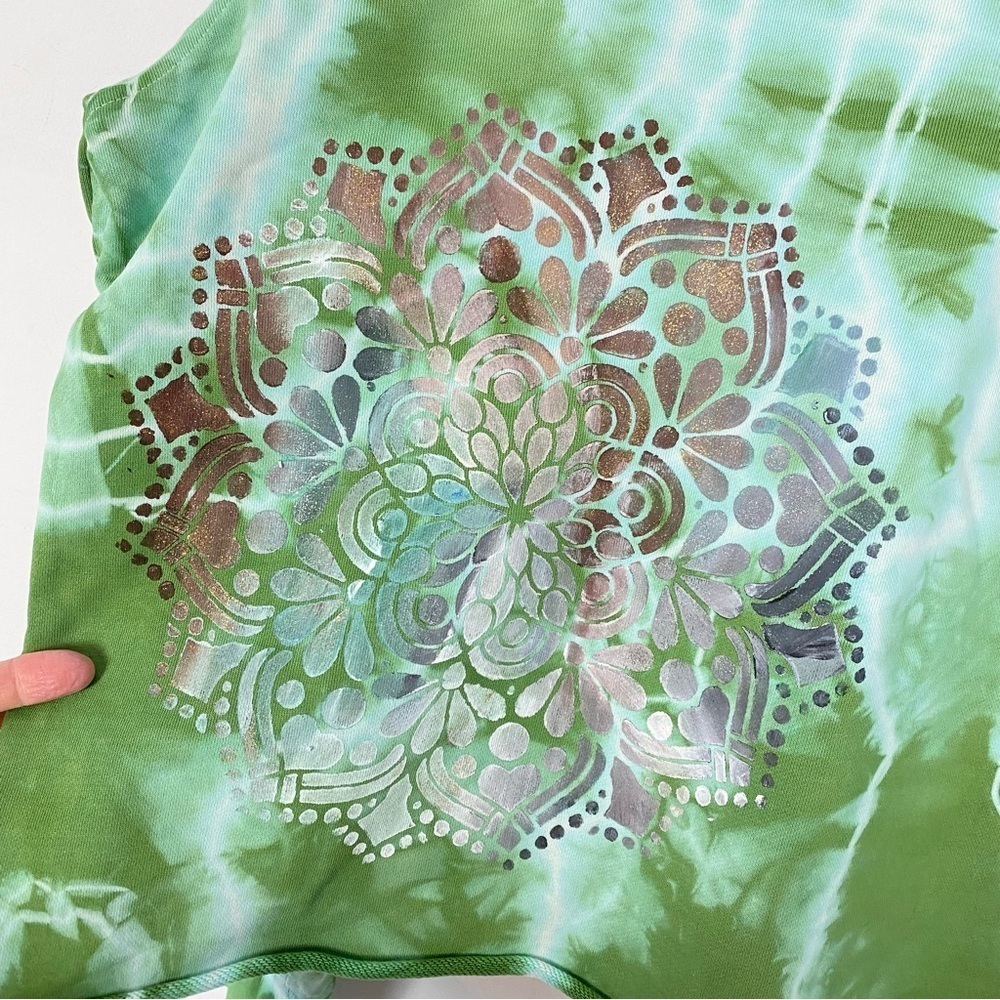 Handmade Tie Dye Sweatshirt Pullover Womens XL Green Hand Painted Floral Mandala - Picture 5 of 12